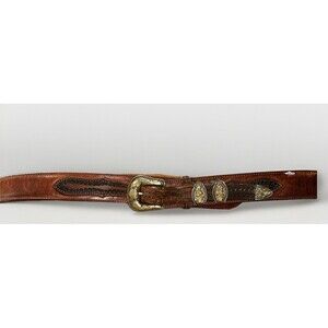 Nocona Full Grain Leather MADE USA Texas Western Belt Gold Silver Vtg Men’s 42